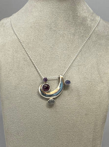 Vintage Silver Pendant with Mixed Stones