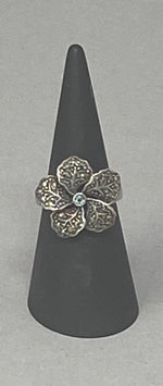 Load image into Gallery viewer, Silver and Marcasite Ring with Blue Topaz stone
