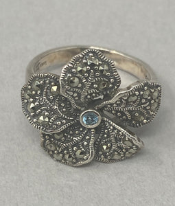 Silver and Marcasite Ring with Blue Topaz stone