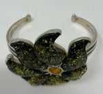 Load image into Gallery viewer, Silver and Green Amber Bangle
