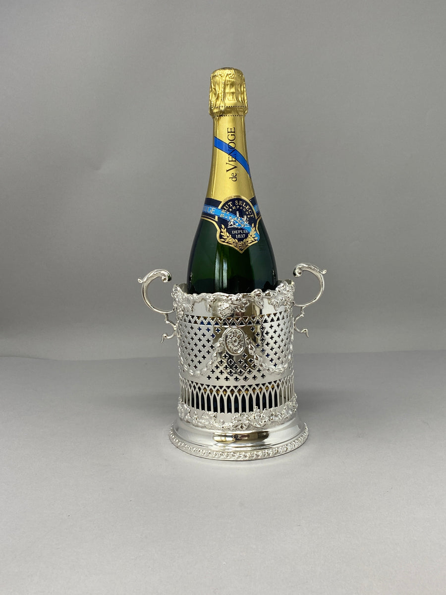 Porte-bouteille Ancien Argenté - Métal Ovale Avec Poignée, Pour Grande Bouteille