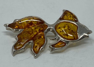 Amber and Silver Goldfish Brooch