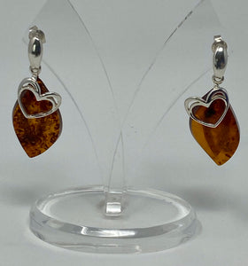 Amber and Silver Heart Earrings
