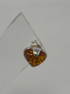 Amber and Silver Heart Shaped Stud Earrings