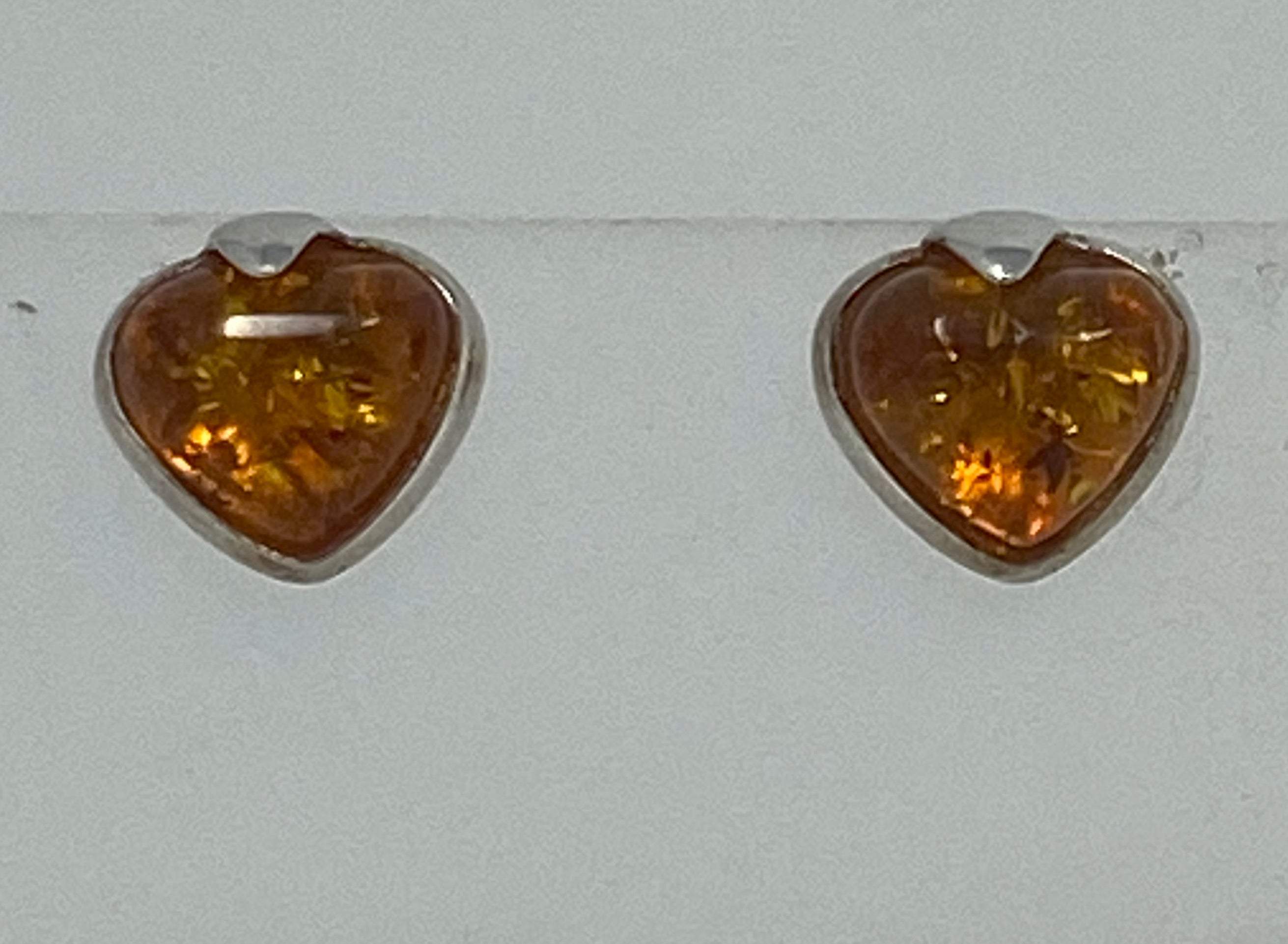 Amber and Silver Heart Shaped Stud Earrings