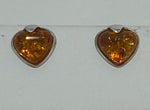 Load image into Gallery viewer, Amber and Silver Heart Shaped Stud Earrings
