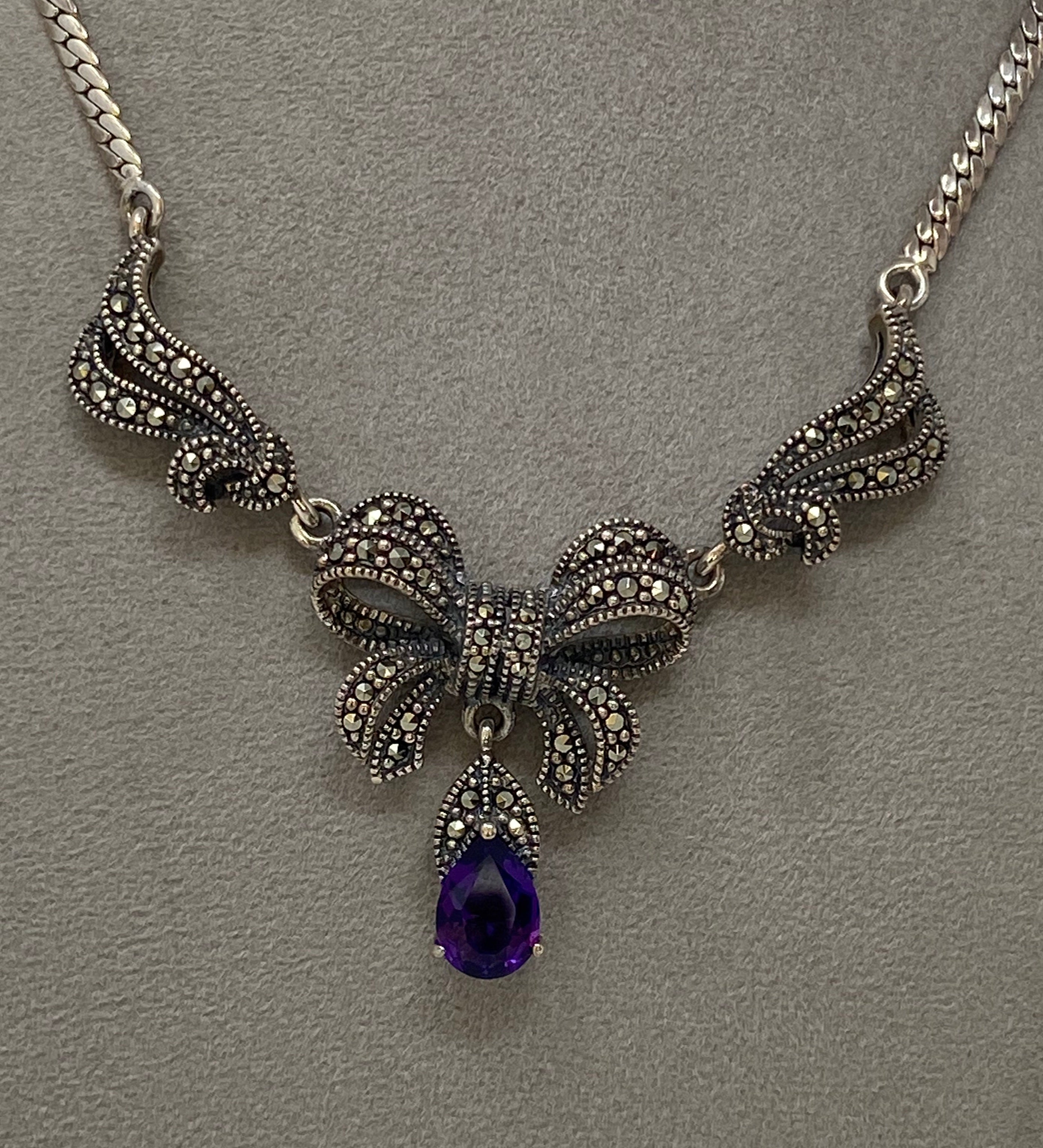 Silver, Amethyst and Marcasite Necklace
