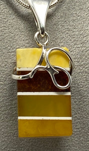 Silver and Multi Colour Amber Pendant on Snake Chain