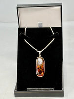 Load image into Gallery viewer, Sterling Silver &amp; Natural Amber Pendant on 41cms Snake Chain
