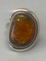 Load image into Gallery viewer, Sterling Silver &amp; Cognac Amber Ring
