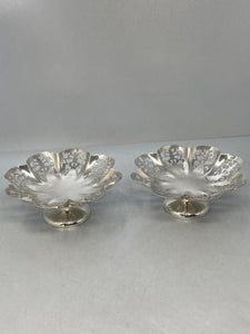 Pair of Antique Sterling Silver Shaped Dishes with Pierced Decoration made by E Viners