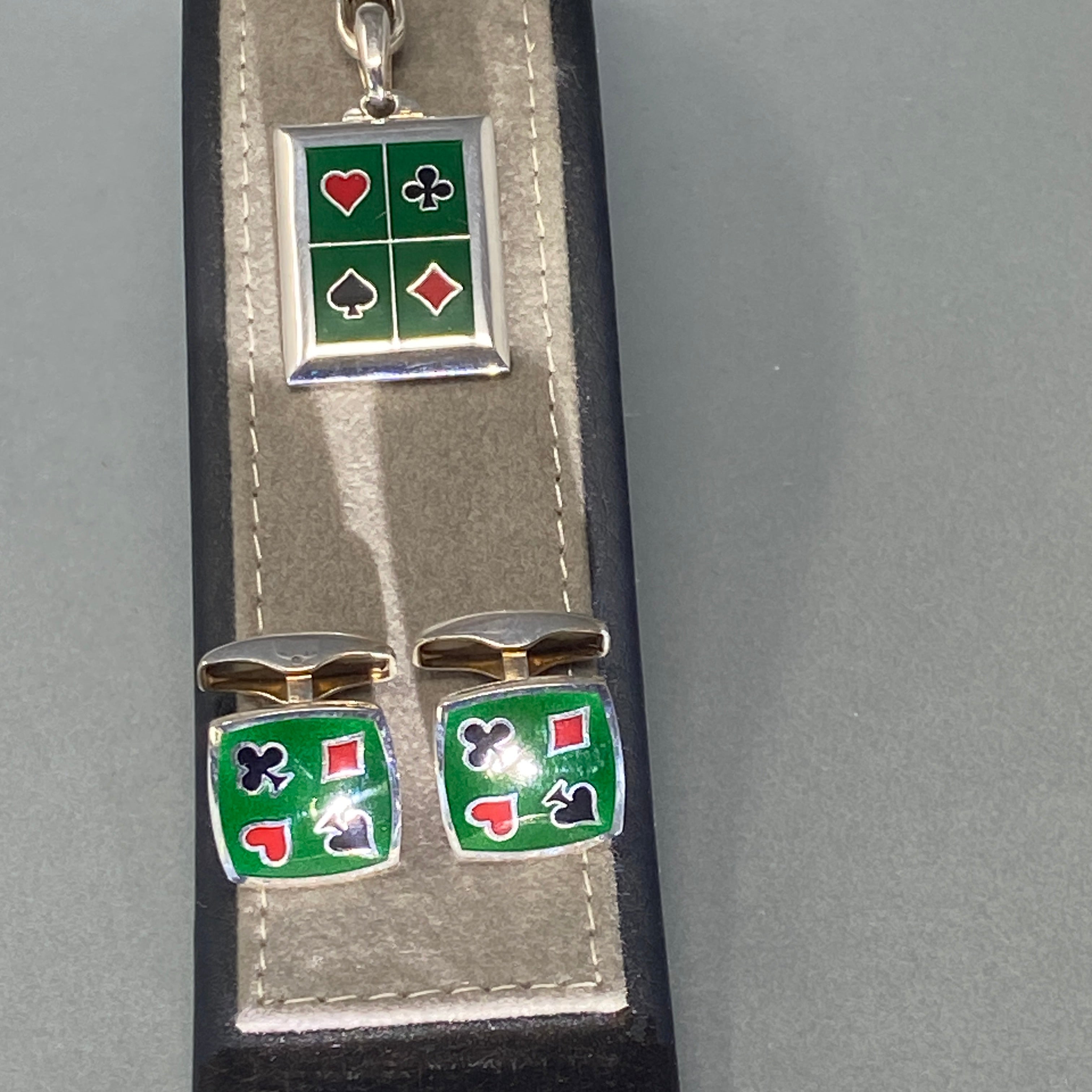 Silver and Enamel Playing Cards Key Ring