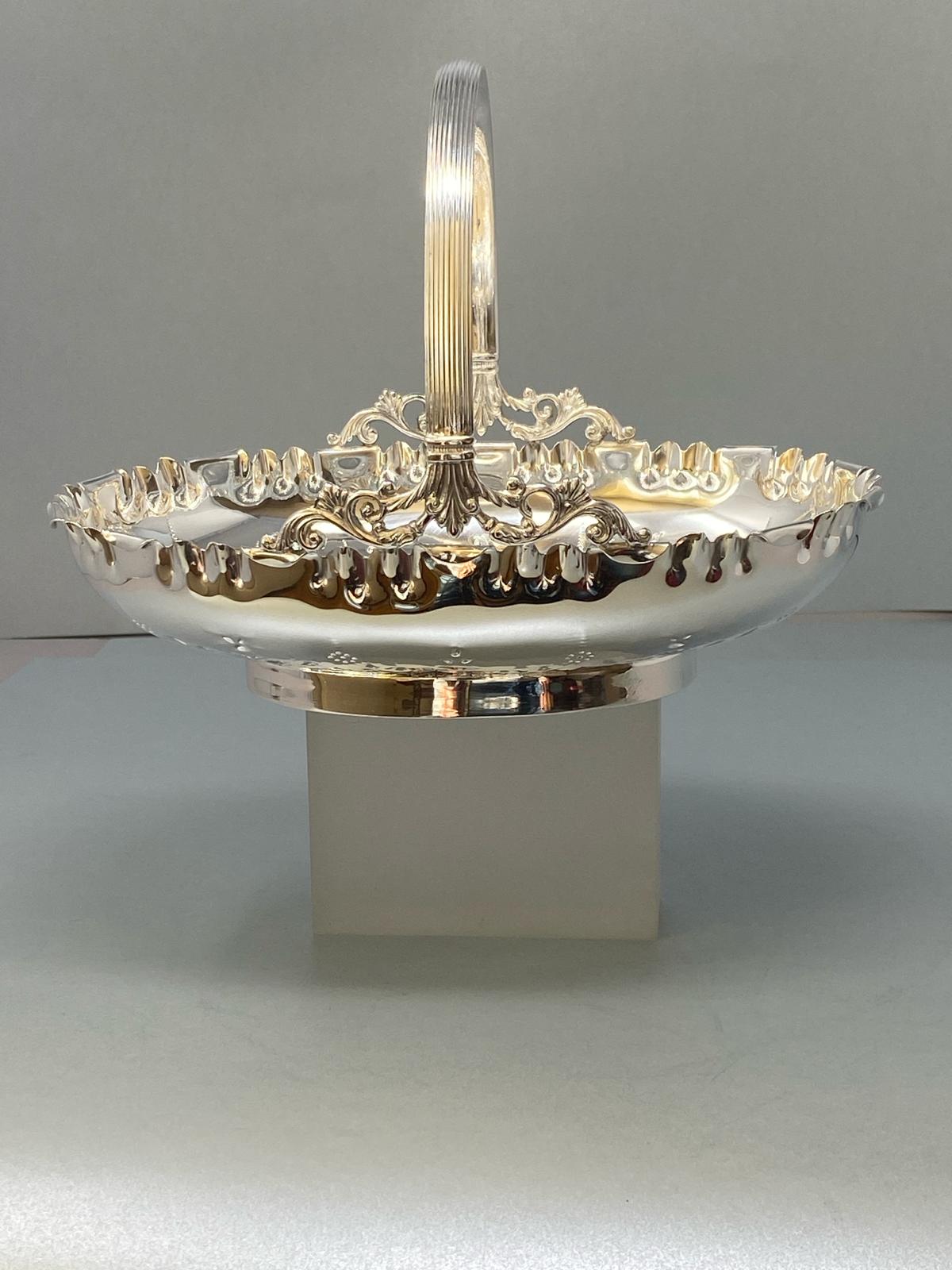 Victorian Silver Plated Hand Chased Basket with Handle