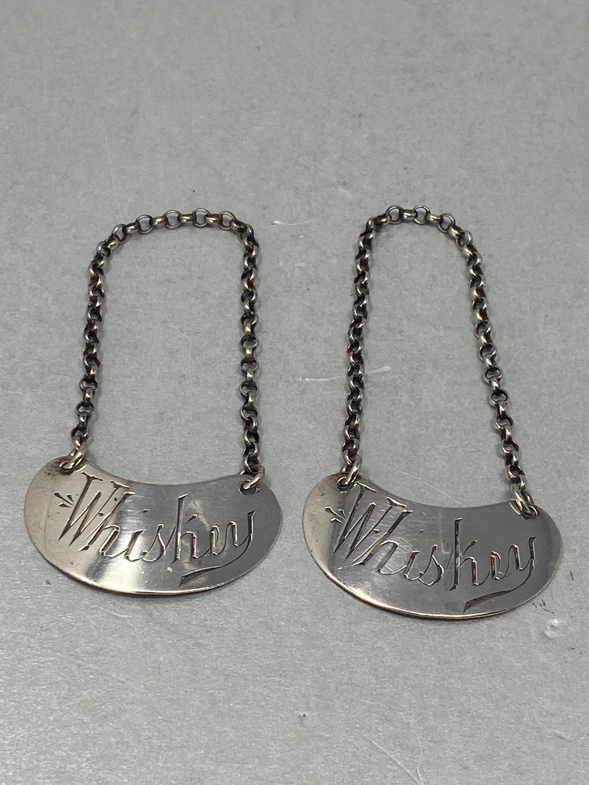 Pair of Antique Sterling Silver Whiskey Tot Labels