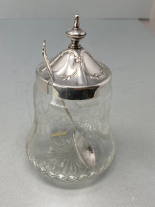 Antique Victorian Silver Plate and Etched Glass Preserve Pot & Spoon
