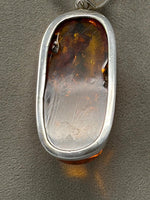 Load image into Gallery viewer, Sterling Silver &amp; Natural Amber Pendant on 41cms Snake Chain
