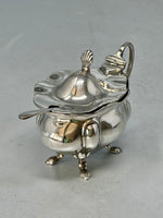Load image into Gallery viewer, Antique Sterling Silver Mustard Pot with Bristol Blue Glass Liner and Spoon - melon shape
