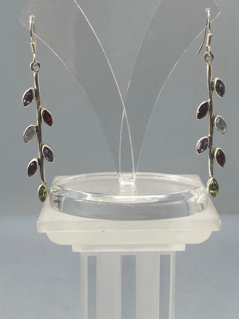 Sterling Silver Earrings with Amethyst, Garnet, Moonstone & Peridor