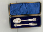 Load image into Gallery viewer, Antique Sterling Silver Childs Spoon &amp; Fork in Case
