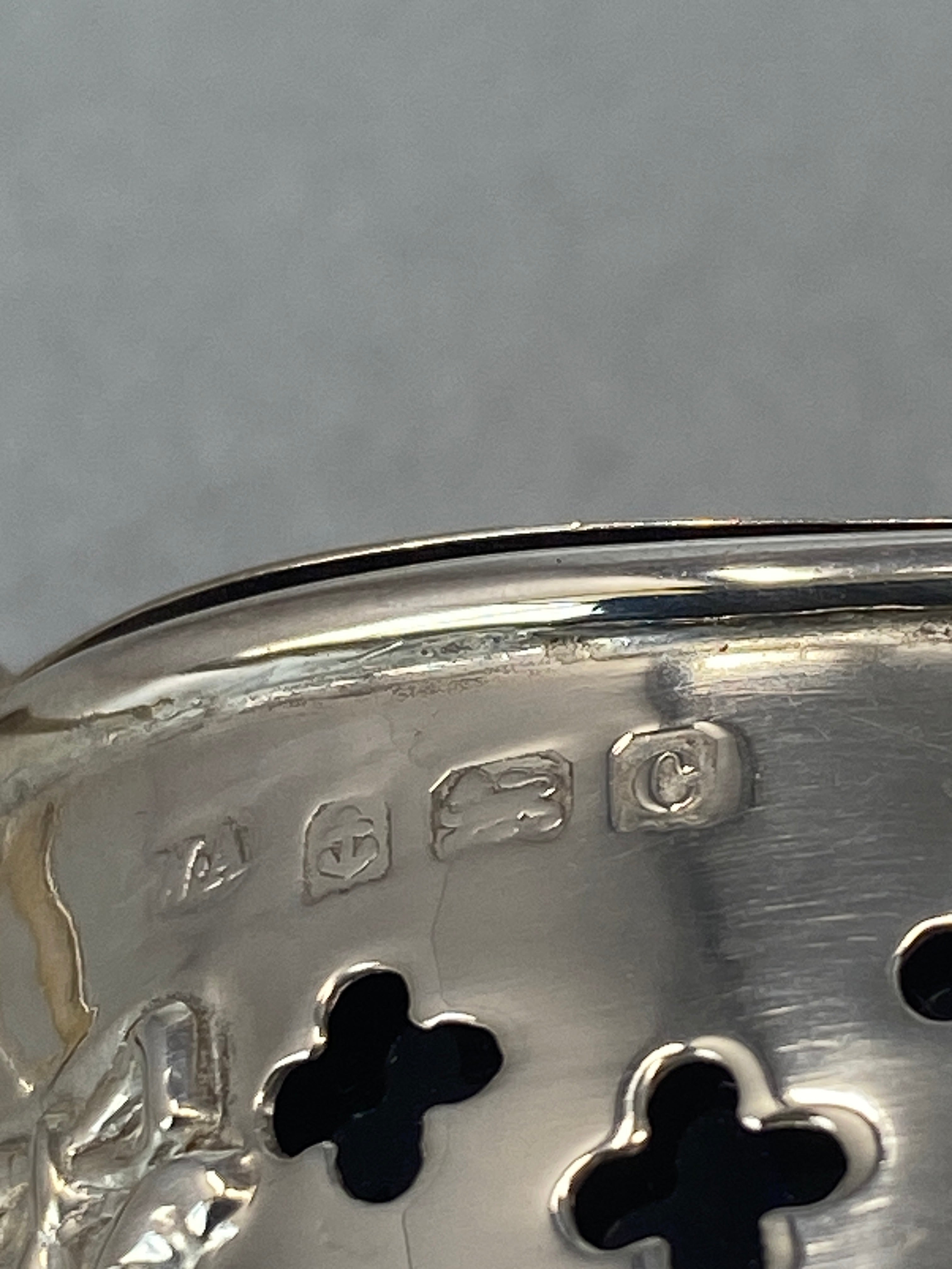 Antique Silver Mustard Pot with Bristol Blue Glass Liner