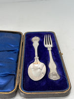 Load image into Gallery viewer, Antique Sterling Silver Childs Spoon &amp; Fork in Case
