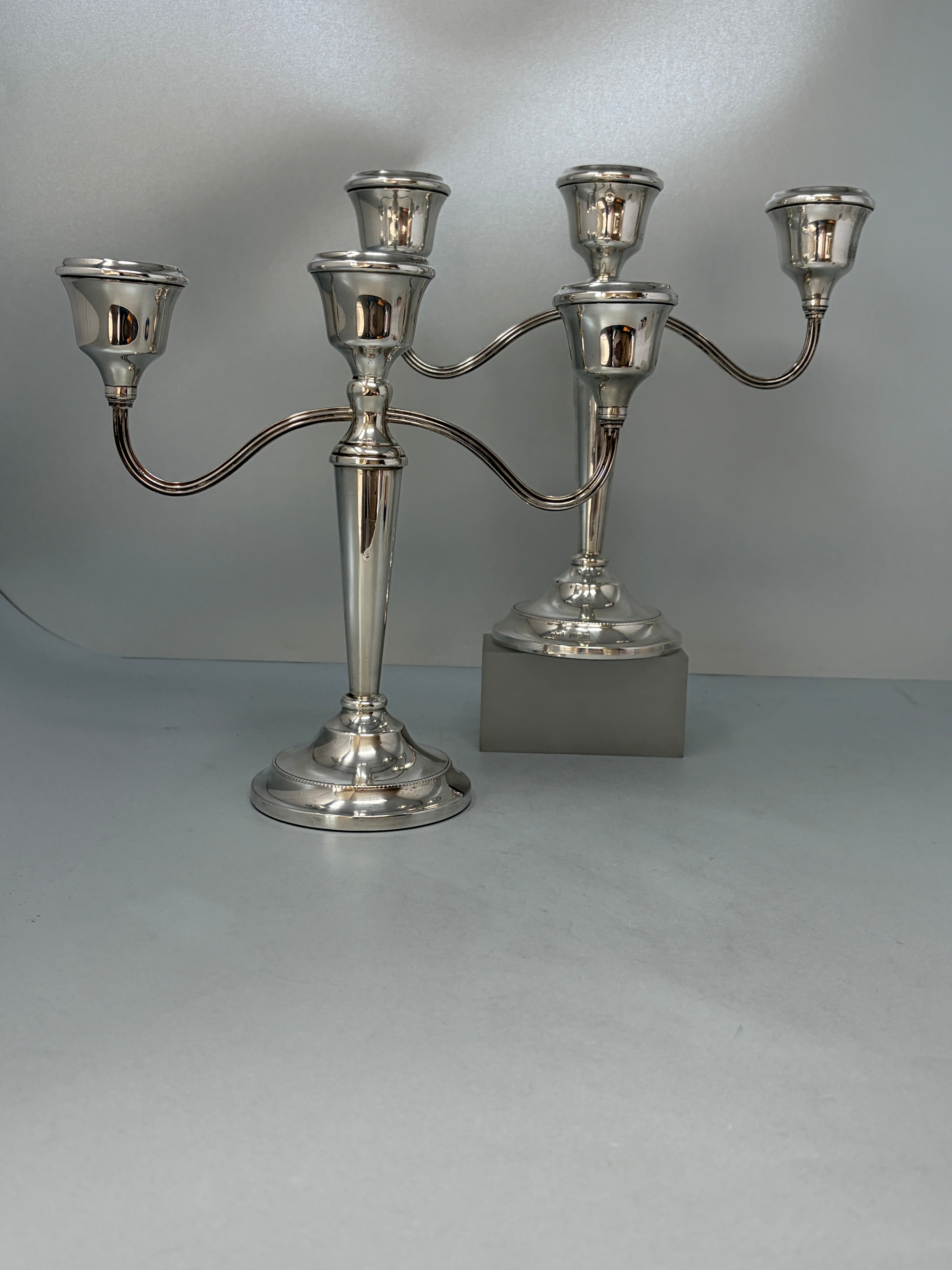 Pair of Three Lite Sterling Silver Candelabra