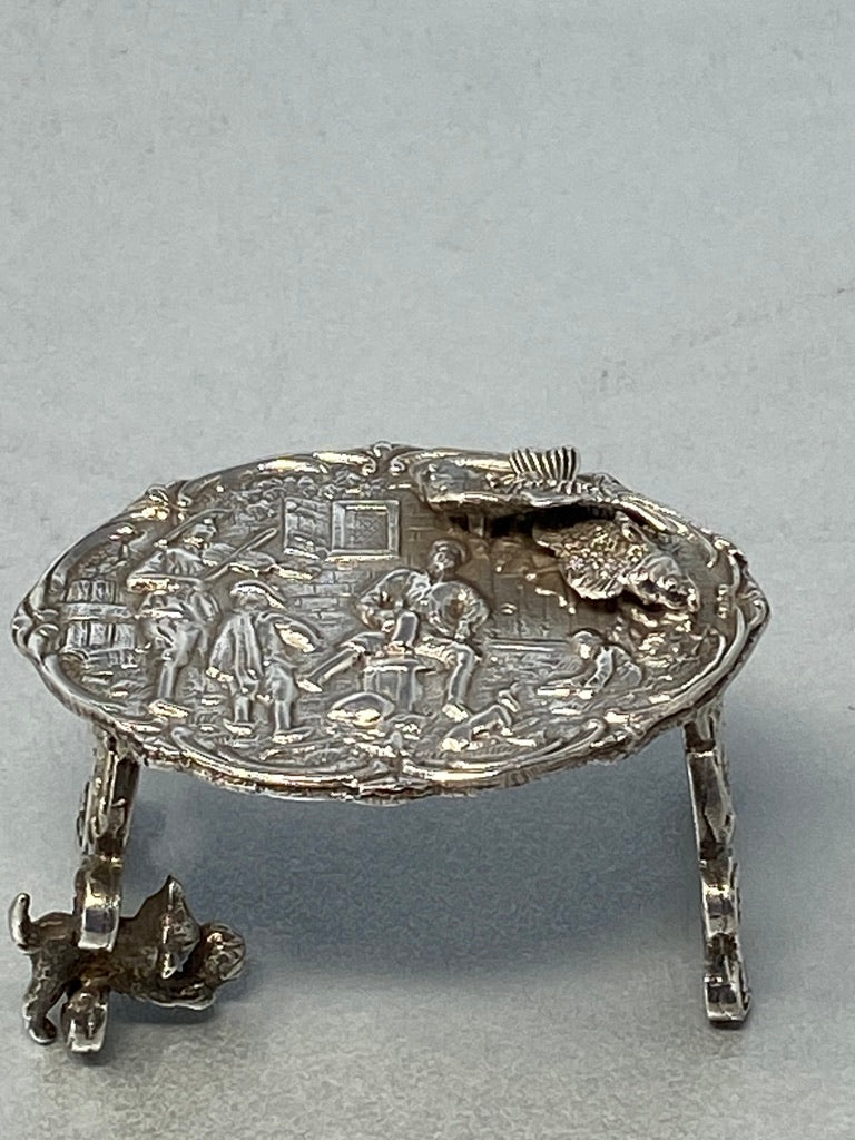 Sterling Silver Miniature Table with Cat