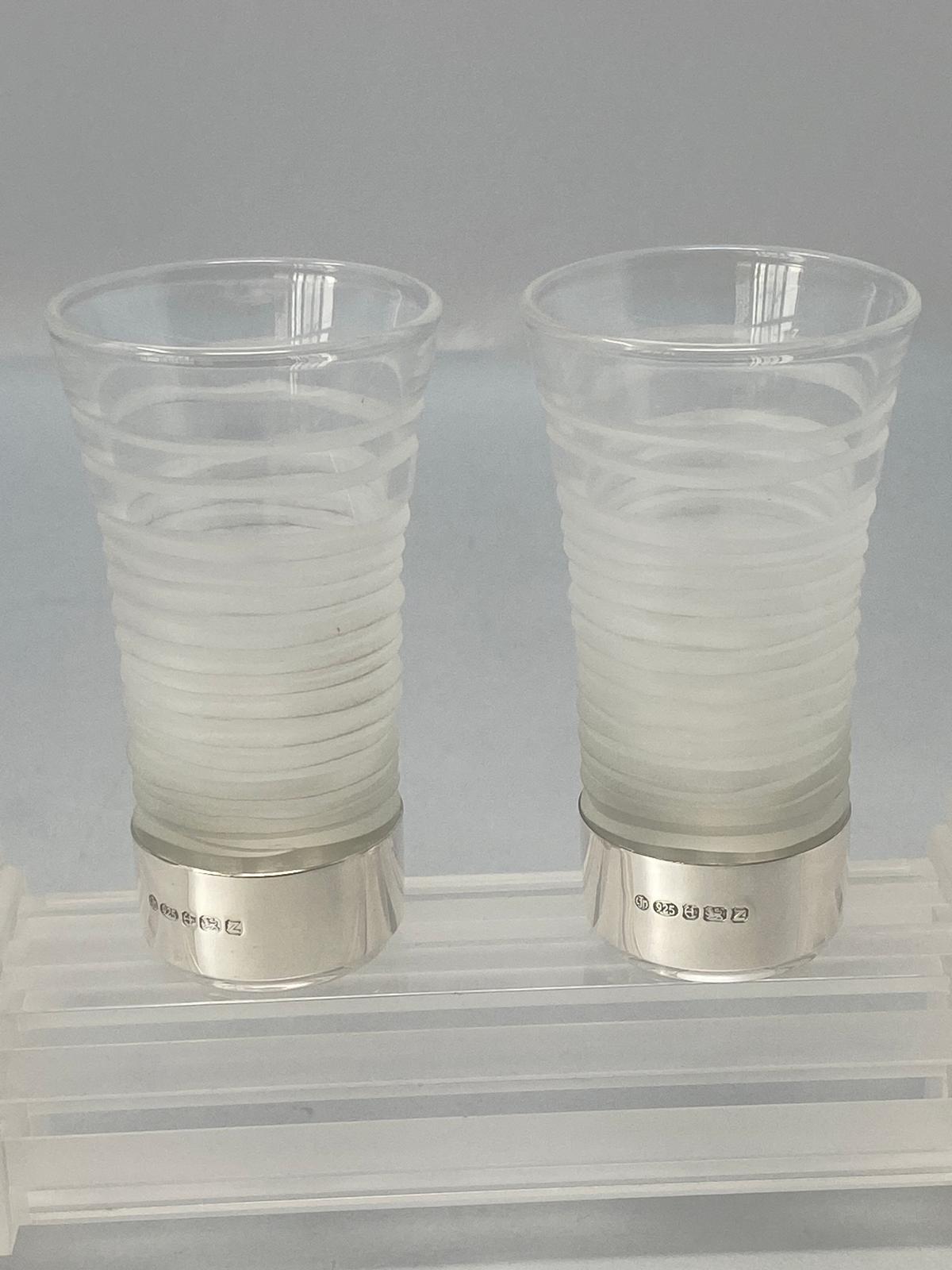 Pair of Sterling Silver & Glass Shot Glasses