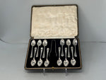 Load image into Gallery viewer, Antique Silver Plated Set of 12 Teaspoons &amp; Sugar Tongs Set
