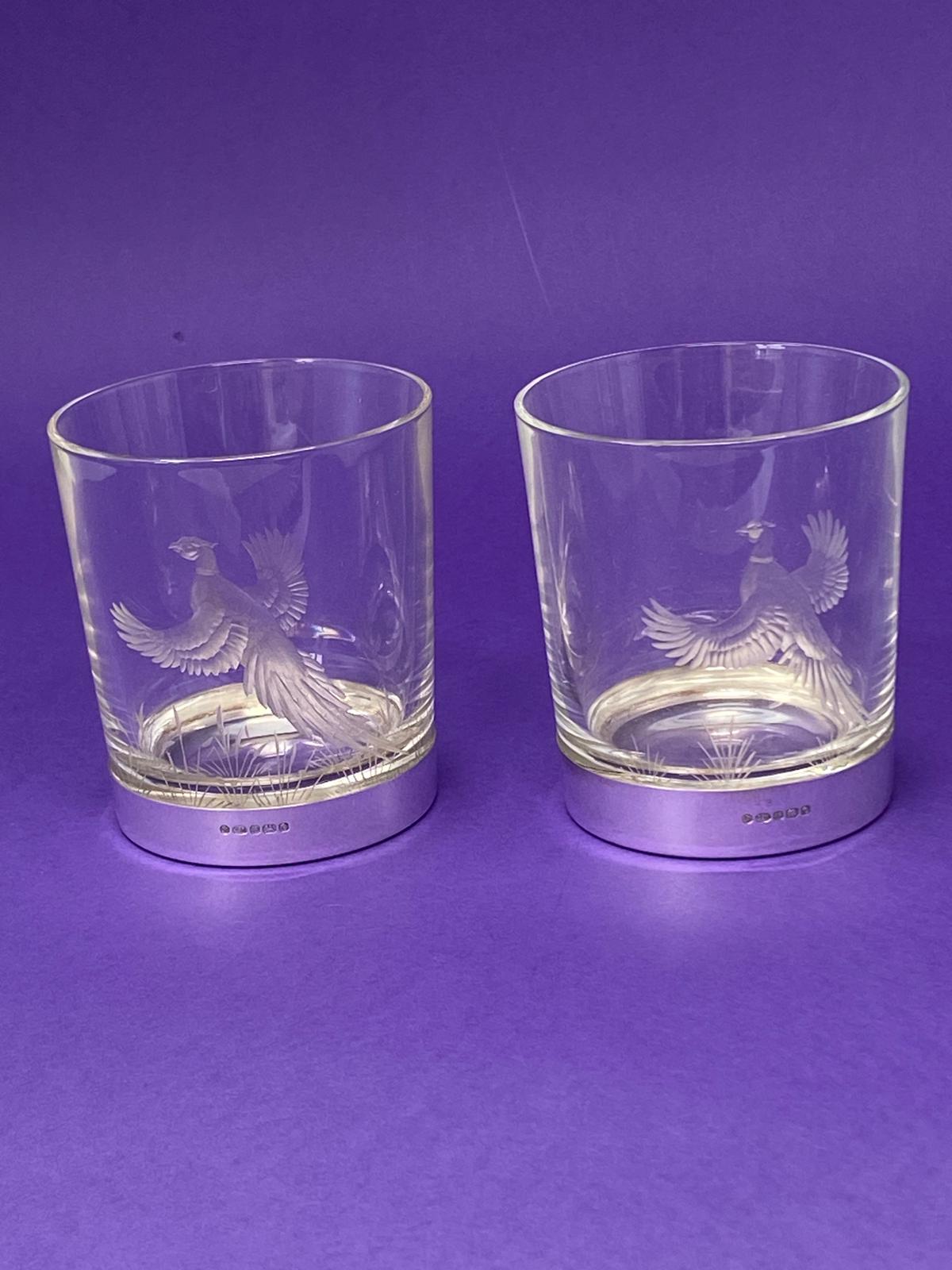 Sterling Silver & Crystal Engraved Tumblers with Pheasants