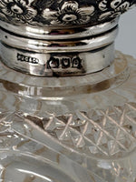 Load image into Gallery viewer, Antique Victorian Chased Top Steling Silver &amp; Cut Glass Perfume Bottle

