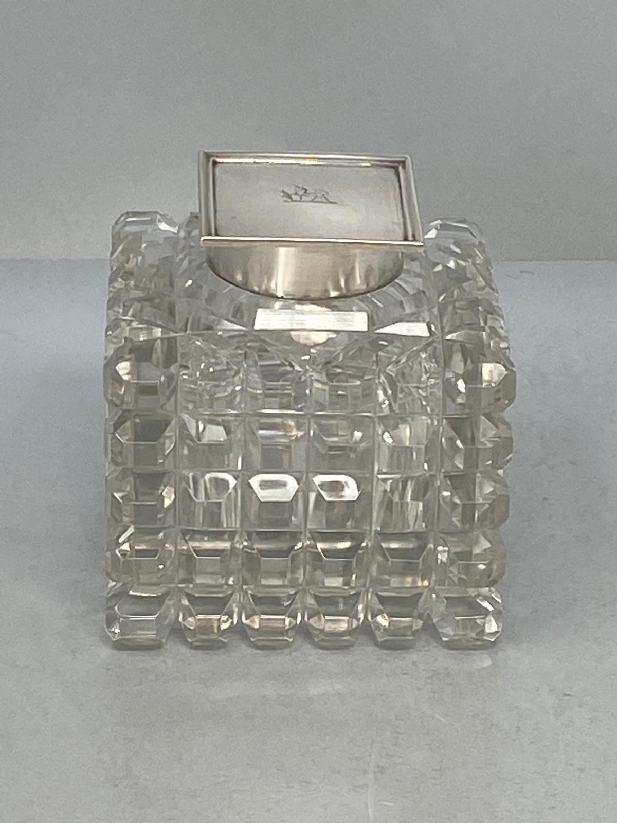 Antique Sterling Silver & Cut Glass Inkwell