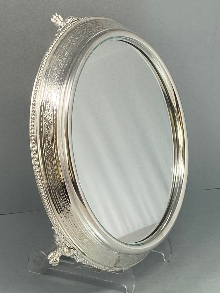 Victorian Silver Plated Engraved Mirror Plateau