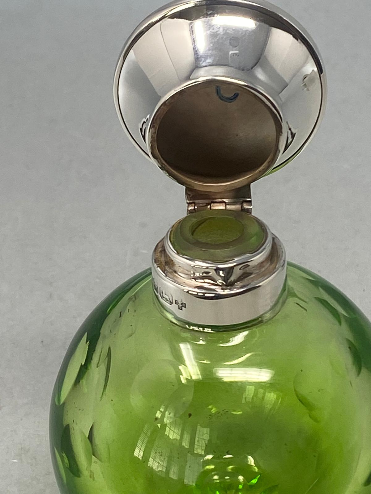 Sterling Silver and Green Crystal Perfume Bottle