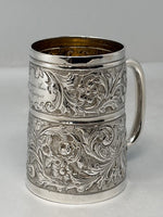 Load image into Gallery viewer, Antique Victorian Sterling Silver Half Pint Chased Mug - hallmarked London 1893
