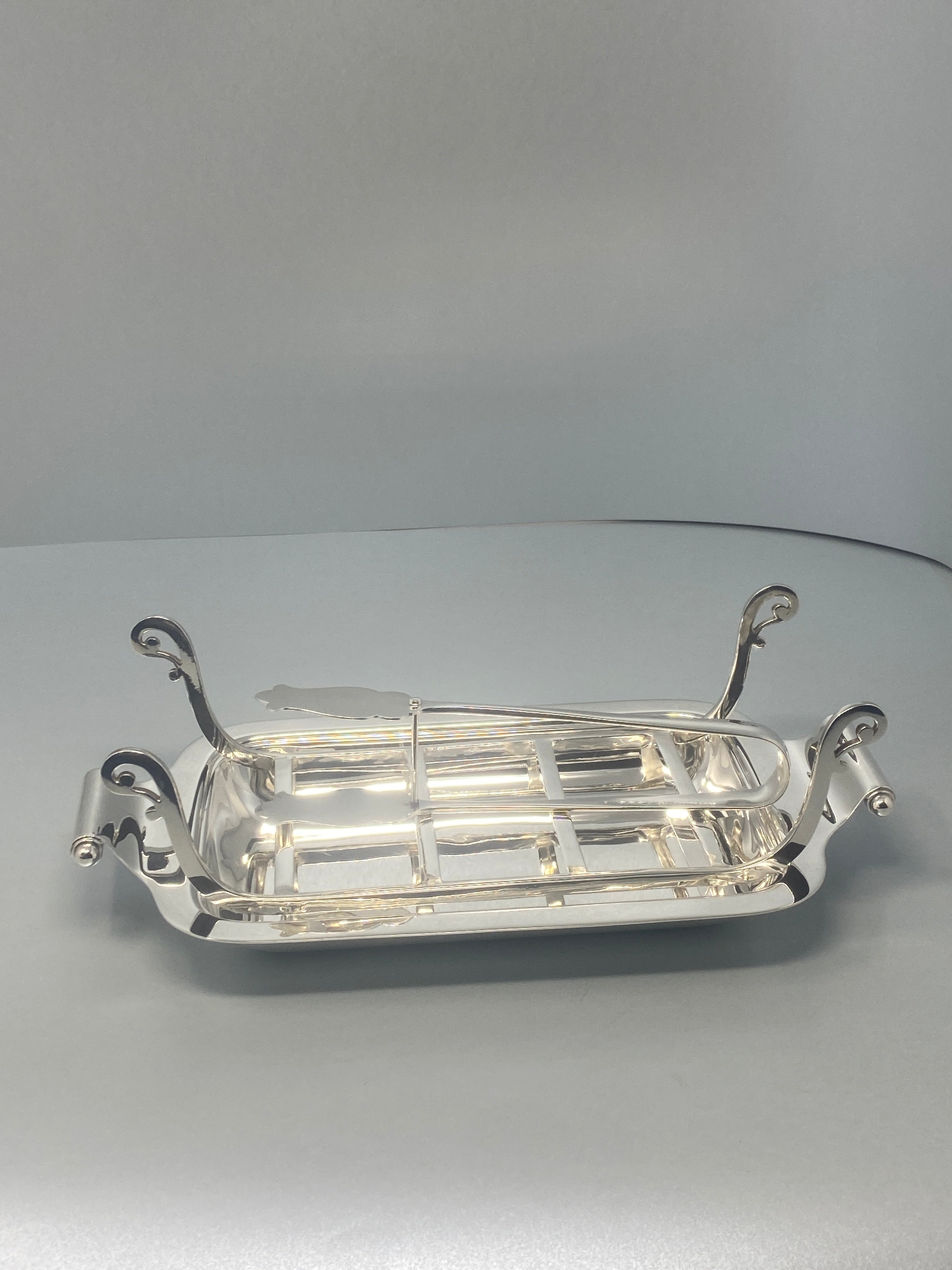 Victorian Silver Plated Asparagus Dish with Grill and Tongs