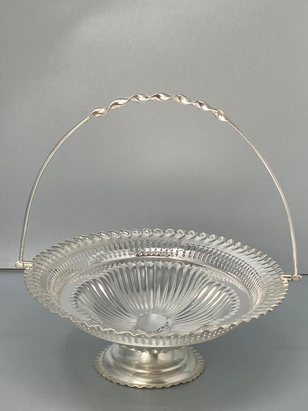 Antique Victorian Silver Plated Cake/Fruit Basket with Swing Handle