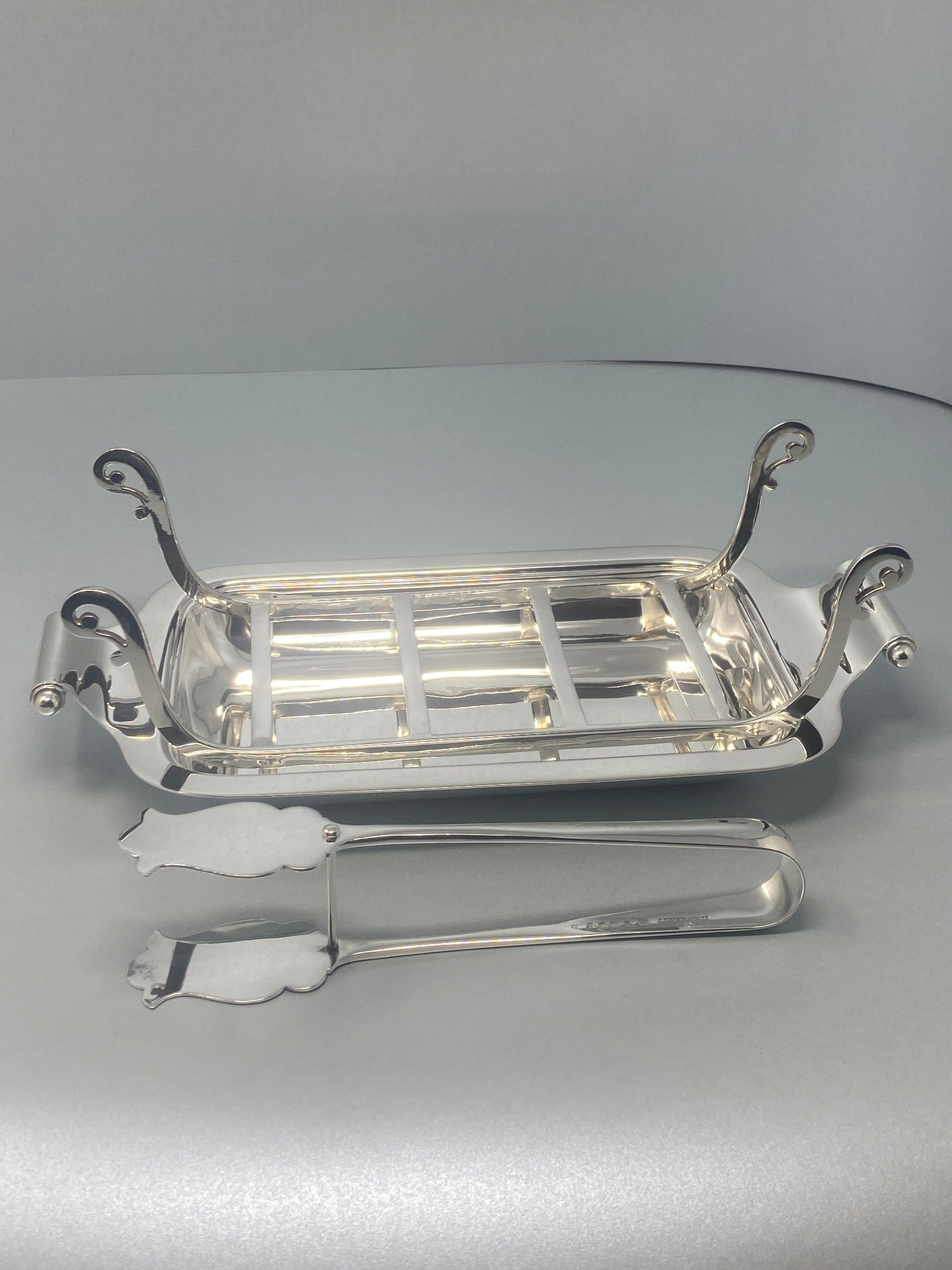 Victorian Silver Plated Asparagus Dish with Grill and Tongs