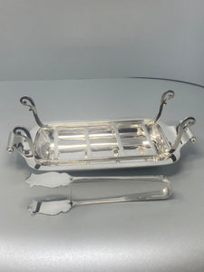 Victorian Silver Plated Asparagus Dish with Grill and Tongs