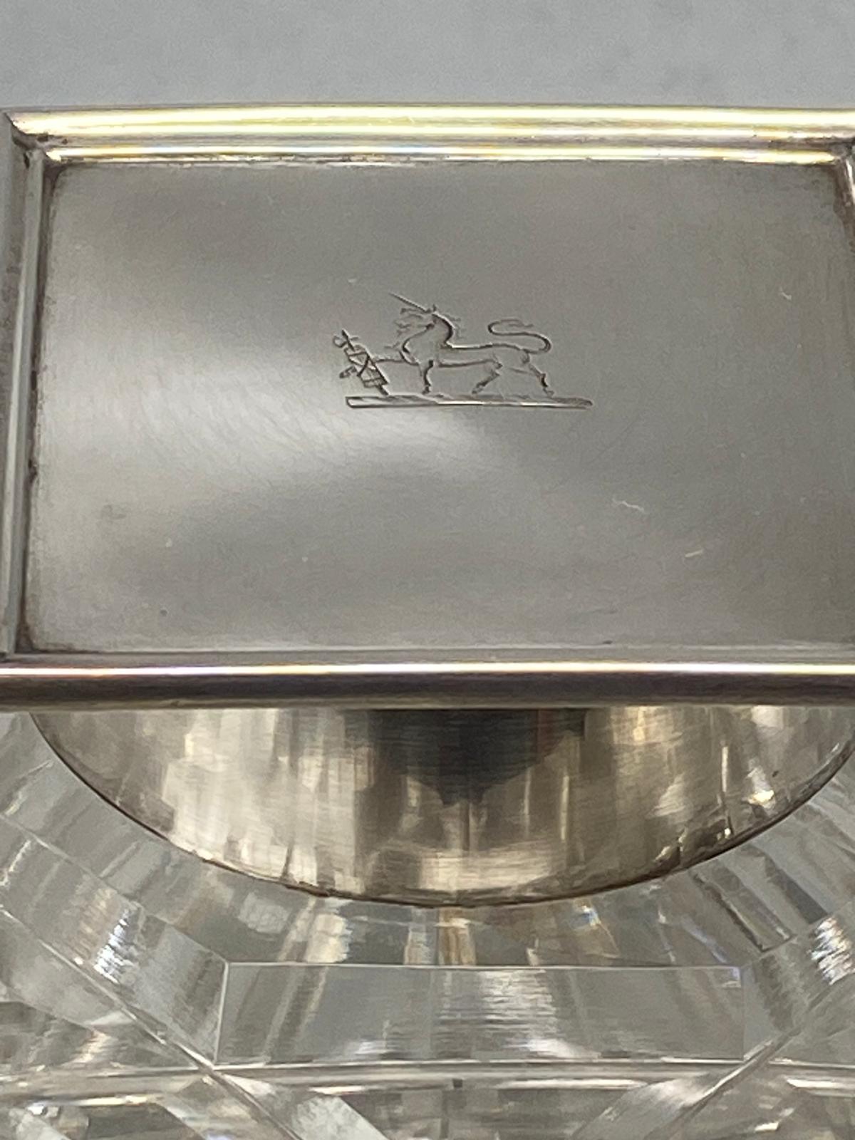 Antique Sterling Silver & Cut Glass Inkwell