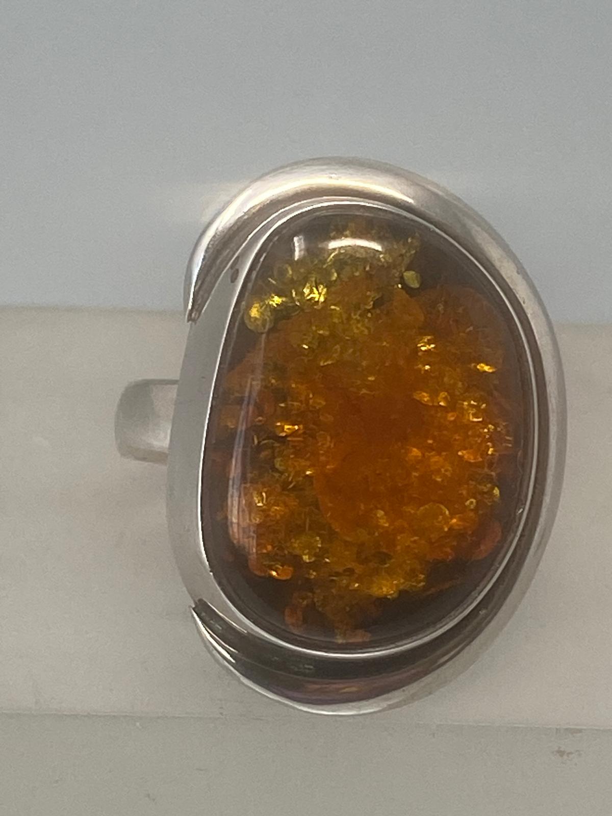 Sterling Silver & Cognac Amber Ring