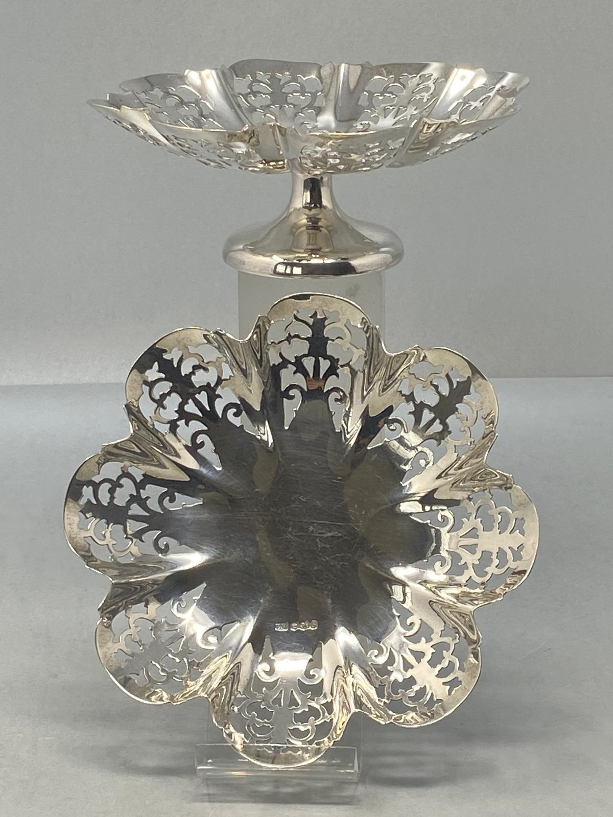 Pair of Antique Sterling Silver Shaped Dishes with Pierced Decoration made by E Viners