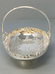 Victorian Silver Plated Hand Chased Basket with Handle