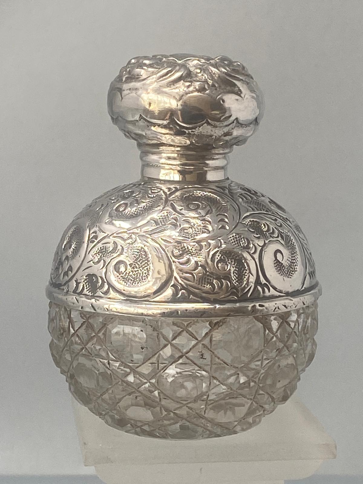 Antique Sterling Silver and Glass Perfume Bottle