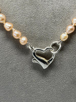 Load image into Gallery viewer, Pink Pearl Necklace with a Silver Heart Clasp
