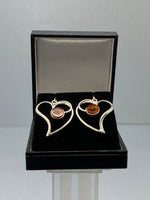 Load image into Gallery viewer, Sterling Silver and Amber Heart Shaped Earrings

