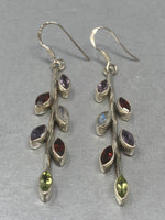 Load image into Gallery viewer, Sterling Silver Earrings with Amethyst, Garnet, Moonstone &amp; Peridor
