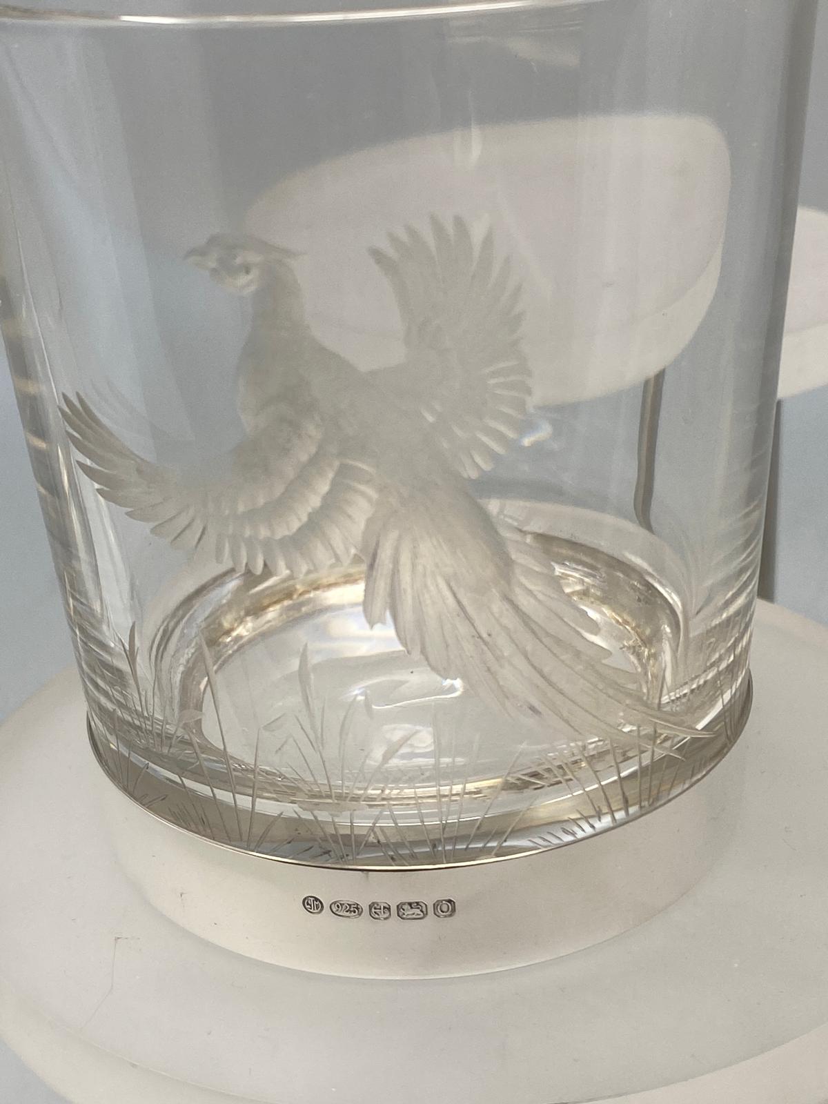 Sterling Silver & Crystal Engraved Tumblers with Pheasants