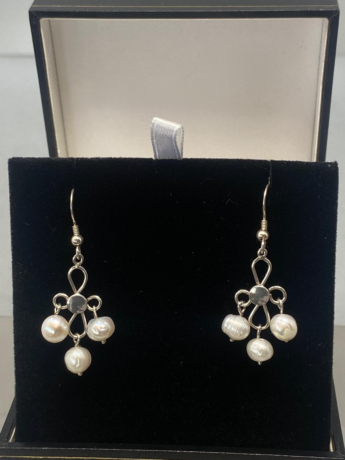 Pair of Fresh Water Pearl and Sterling Silver Earrings marked 925