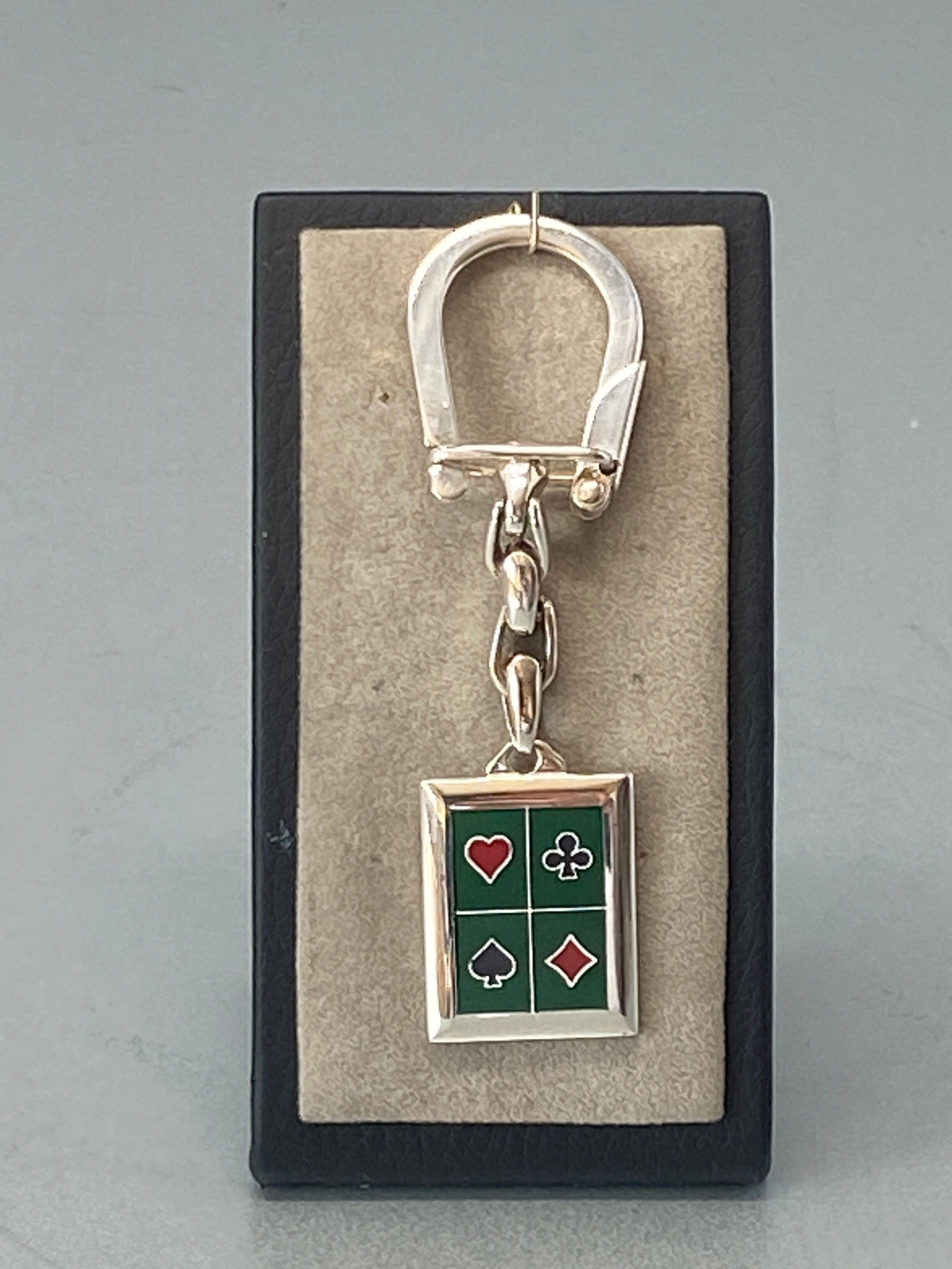 Silver and Enamel Playing Cards Key Ring